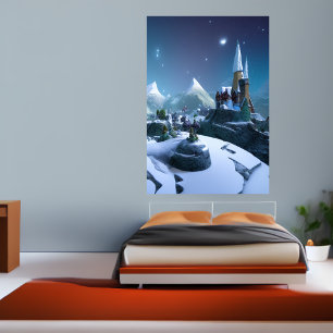 The town in the mountain AI Art Poster