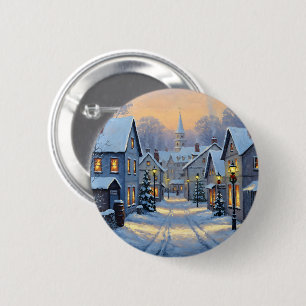 The Town In Winter 6 Cm Round Badge