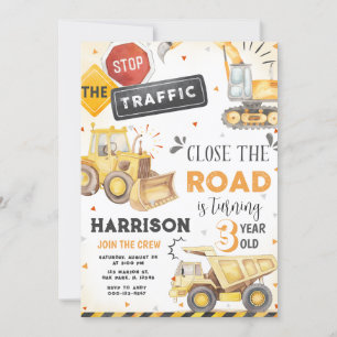 The Traffic Construction Dump Truck Birthday  Invitation