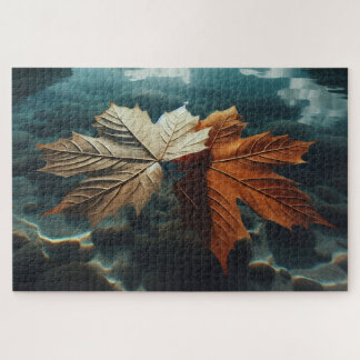 The tranquil dance of autumn leaves in cool waters jigsaw puzzle