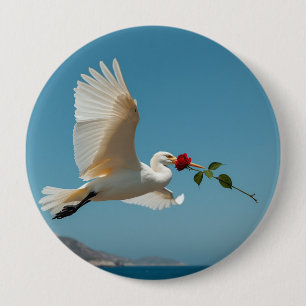 The travelling bird 10 cm round badge