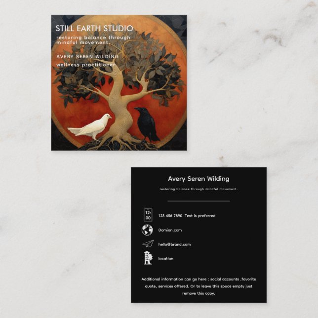The Tree Between Worlds | Tree of Life Red/Blk Square Business Card (Front/Back)