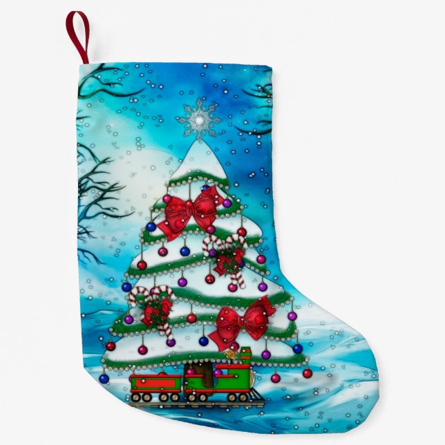 The Tree Christmas Folk Art Small Christmas Stocking (Front)