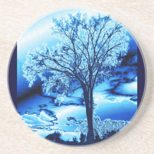 The Tree in Blue Ice Coasters
