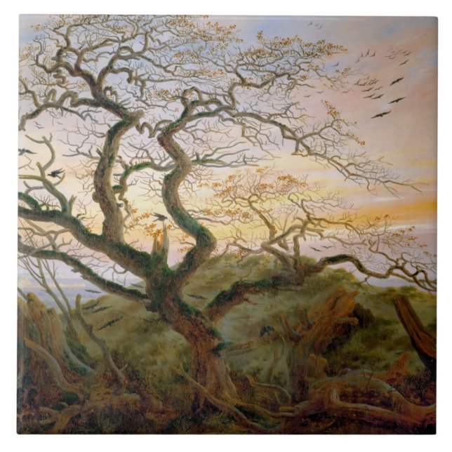 The Tree of Crows (by Caspar David Friedrich) Ceramic Tile (Front)