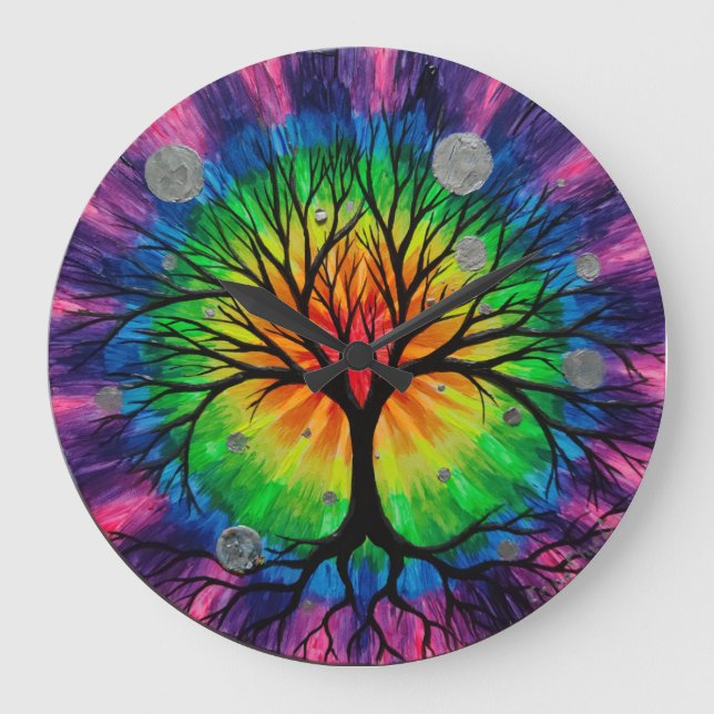 The tree of life and the colours of the rainbow large clock (Front)