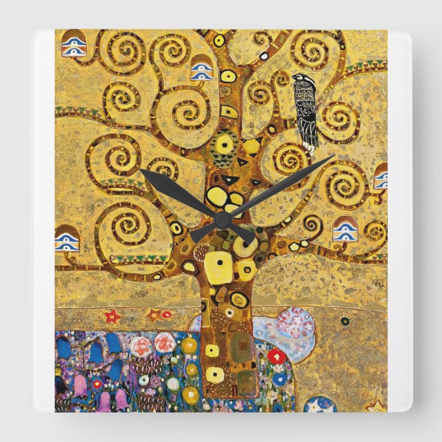 "The Tree of Life", Gustav Klimt Square Wall Clock (Front)