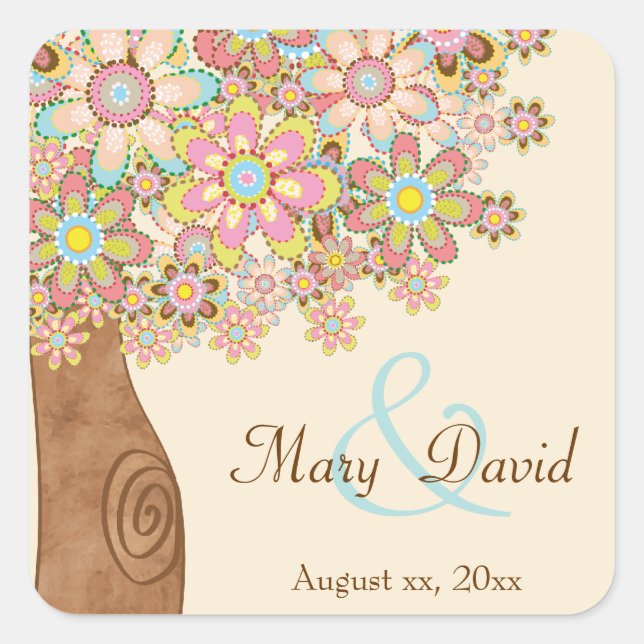 The Tree of Love Save the Date Square Sticker (Front)