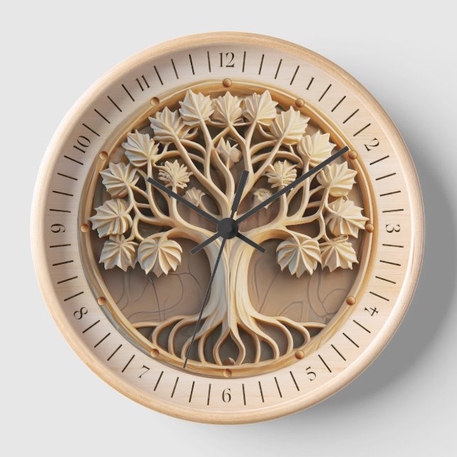 The Tree of Time A Unique and Natural Wood Carving Clock (Front)