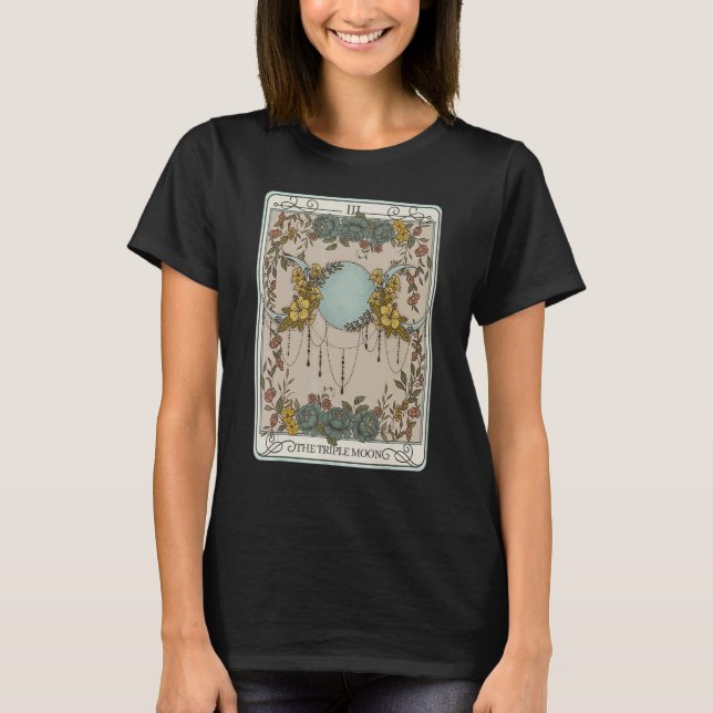 The Triple Moon Tarot Card Floral Crescent Moon Ae T-Shirt (Front)