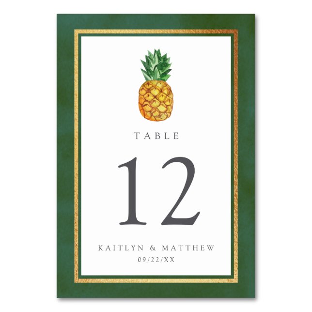The Tropical Pineapple Wedding Collection Table Number (Front)