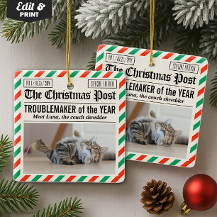 The Troublemaker Of The Year Christmas Newspaper Ceramic Ornament
