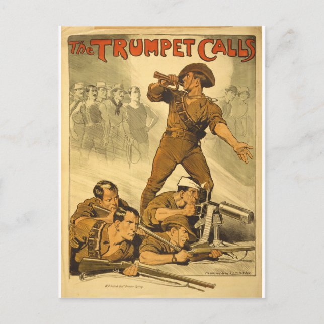 The Trumpet Calls Vintage WW1 Poster Postcard (Front)