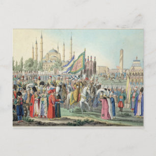 The Turkish Sultan reviewing his Janissaries (engr Postcard