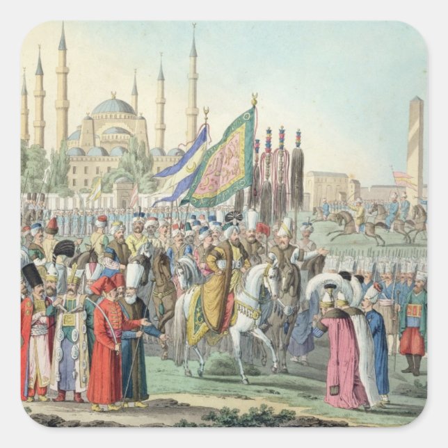 The Turkish Sultan reviewing his Janissaries (engr Square Sticker (Front)