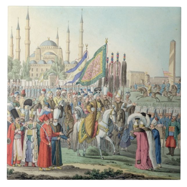 The Turkish Sultan reviewing his Janissaries (engr Tile (Front)