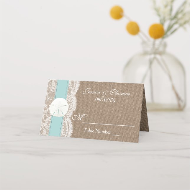 The Turquoise Sand Dollar Beach Wedding Collection Place Card (Front)