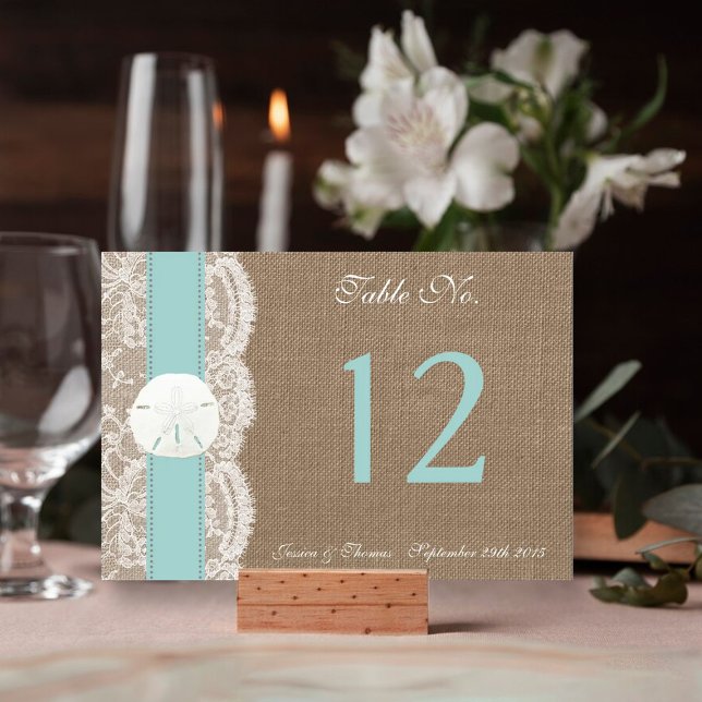 The Turquoise Sand Dollar Beach Wedding Collection Table Number (Creator Uploaded)