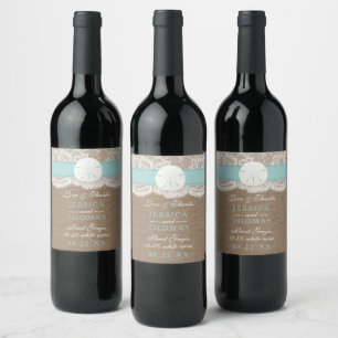 The Turquoise Sand Dollar Beach Wedding Collection Wine Label