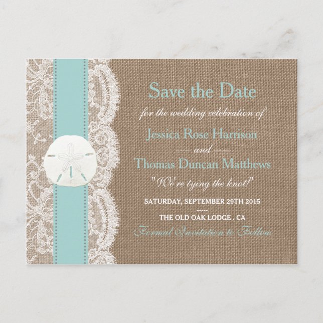The Turquoise Sand Dollar Collection Save The Date Announcement Postcard (Front)