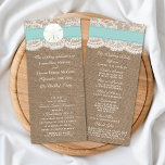 The Turquoise Sand Dollar Wedding Collection Program<br><div class="desc">The turquoise sand dollar beach wedding collection is a stunning design featuring a lovely rustic burlap effect background with a romantic vintage white lace effect trim finished with a stunning sand dollar and turquoise ribbon. These programs can be personalised for your special occasion and would make the perfect template for...</div>