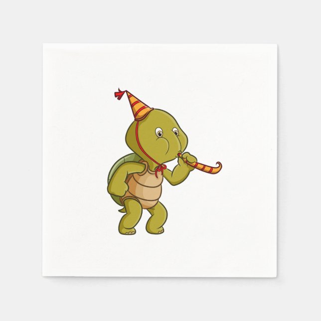 the turtle celebrating the birthday and blowing th napkin (Front)