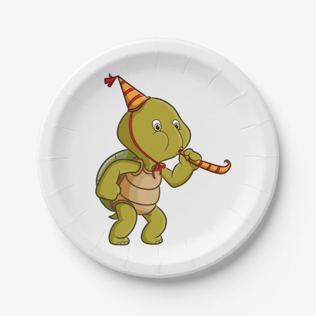 the turtle celebrating the birthday and blowing th paper plate (Front)