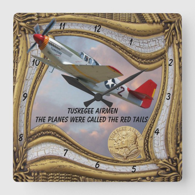 The Tuskegee Airmen-RED TAILS Square Wall Clock (Front)