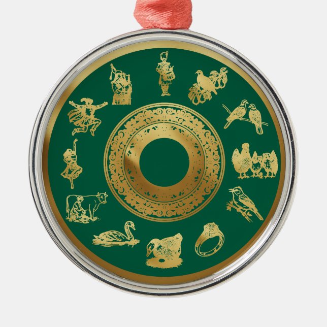 The Twelve Days of Christmas Green Metal Ornament (Front)