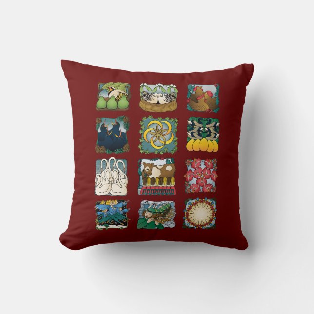 The Twelve Days of Christmas Pillow (Front)
