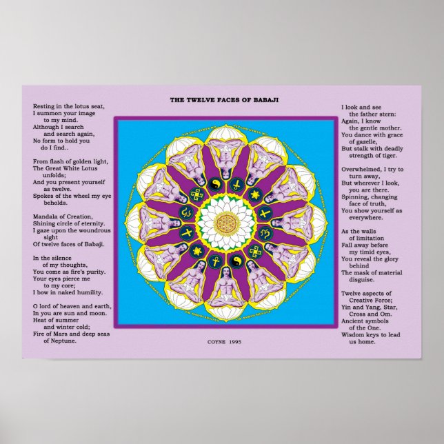 The Twelve Faces of Babaji with Poem Poster (Front)