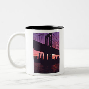 The Twin Towers And A Manhattan Bridge Tower At Su Two-Tone Coffee Mug