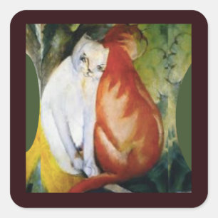 The Two Cats, Fine Art by Franz Marc Square Sticker