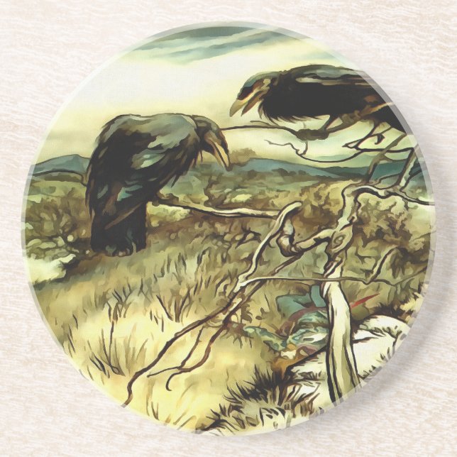 The Two Crows or Twa Corbies Makin A Mane Coaster (Front)