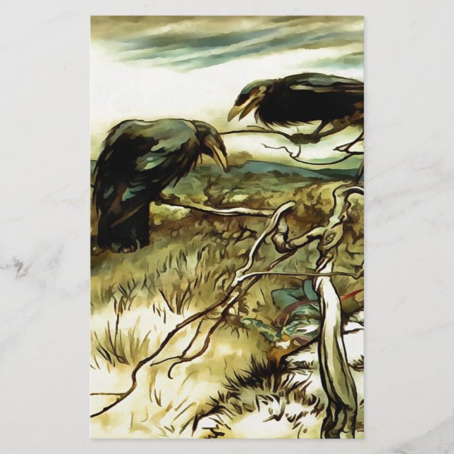The Two Crows or Twa Corbies Makin A Mane Stationery (Front)