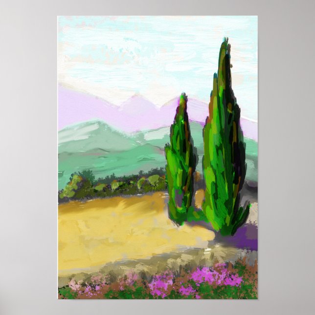 The two cypress trees in Provence, Vaucluse. Poster (Front)