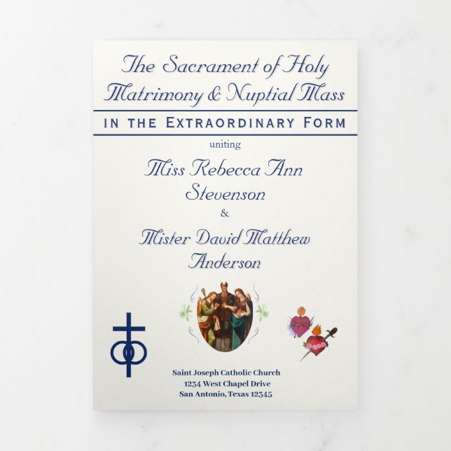 The Two Hearts Catholic Wedding Tri-Fold Programme (Cover)