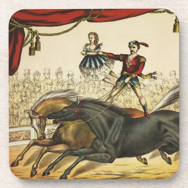 The Two Horse Act, Circus Performance, Circa 1874. Coaster (Front)