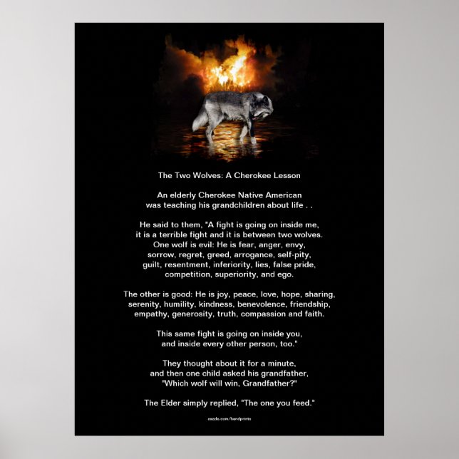 The TWO WOLVES CHEROKEE TALE Native American Print (Front)