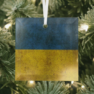 The Ukrainian colours on a square glass ornament