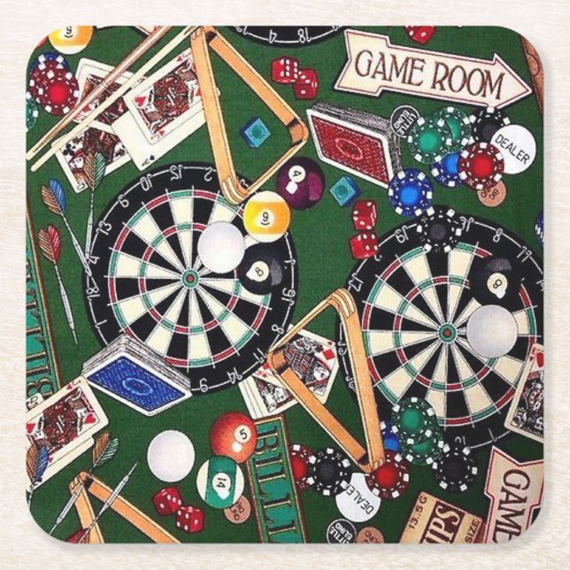 The Ultimate Game Room Fine Art Square Paper Coaster (Front)