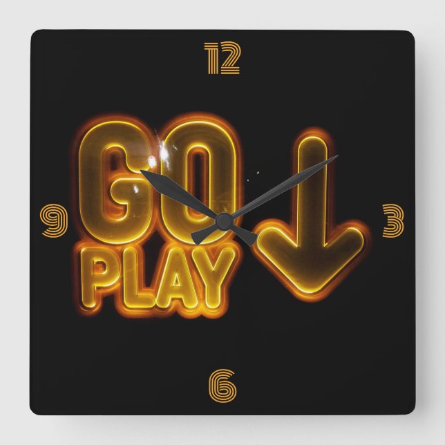 The Ultimate GAMER Clock! Go Play for Gamers Square Wall Clock (Front)