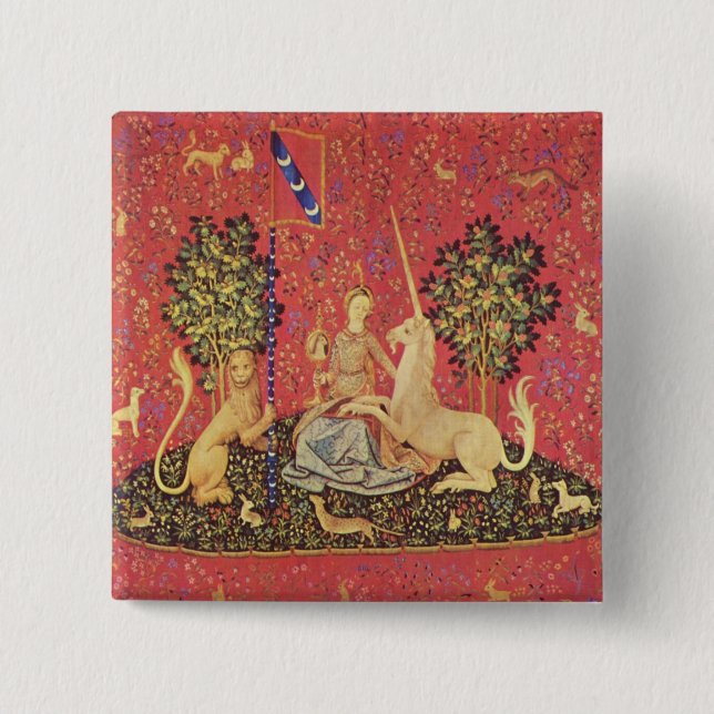 The Unicorn and Maiden Mediaeval Tapestry Image 15 Cm Square Badge (Front)