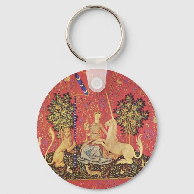 The Unicorn and Maiden Mediaeval Tapestry Image Key Ring (Front)