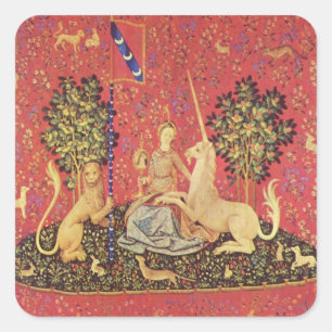 The Unicorn and Maiden Mediaeval Tapestry Image Square Sticker