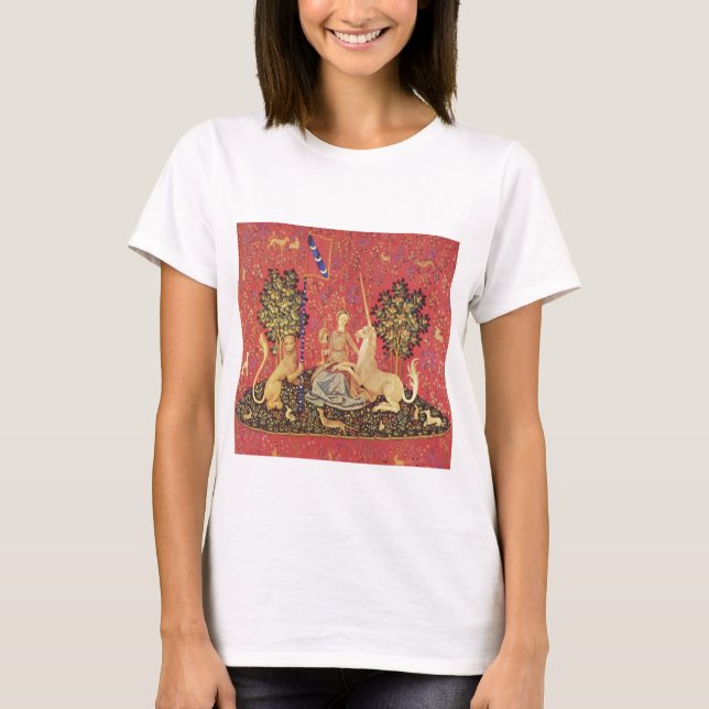 The Unicorn and Maiden Mediaeval Tapestry Image T-Shirt (Front)