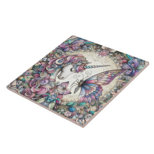 The Unicorn And The Butterfly Ceramic Tile