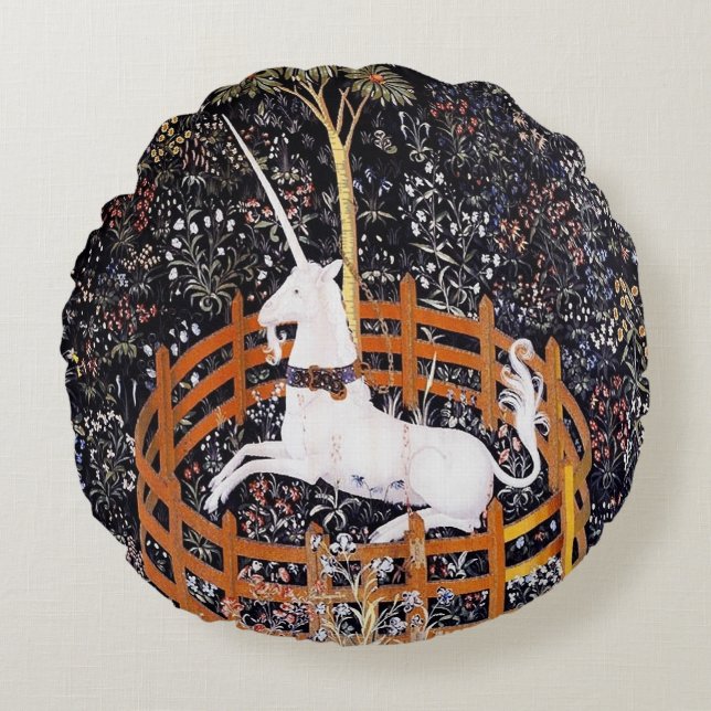 The Unicorn in Captivity Round Cushion (Front)