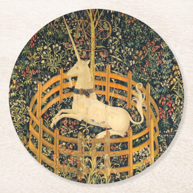The Unicorn in Captivity Round Paper Coaster (Front)