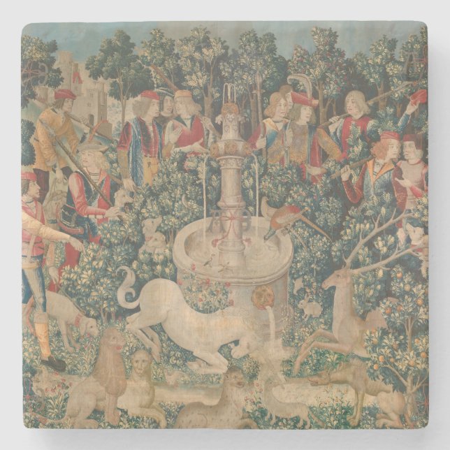 The Unicorn is Found, Mediaeval Tapestry Stone Coaster (Front)